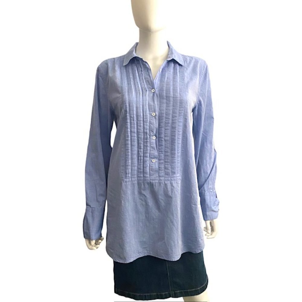 J. Crew Blue Pleated Front Button Down Top Small